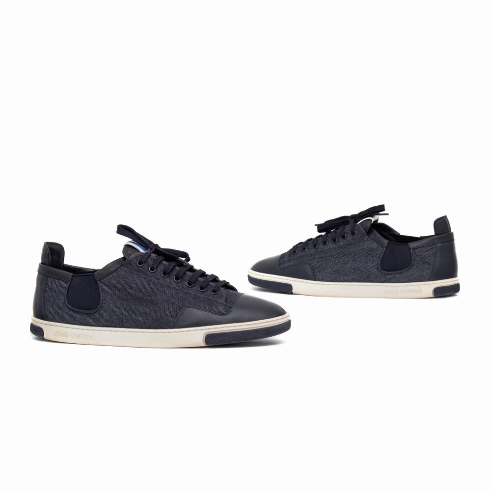 $1K Louis Vuitton Men’s Slalom Denim Leather Low Top Sneakers Navy US 9 EU 42